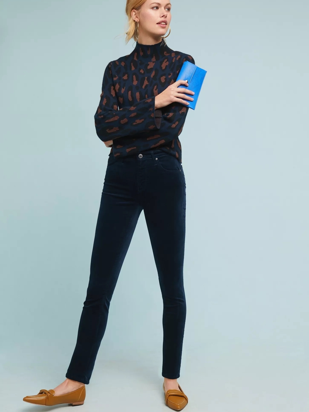 Anthropologie/AG The Stevie Mid Rise Velvet Skinny Ankle Jeans Navy Blue 27R